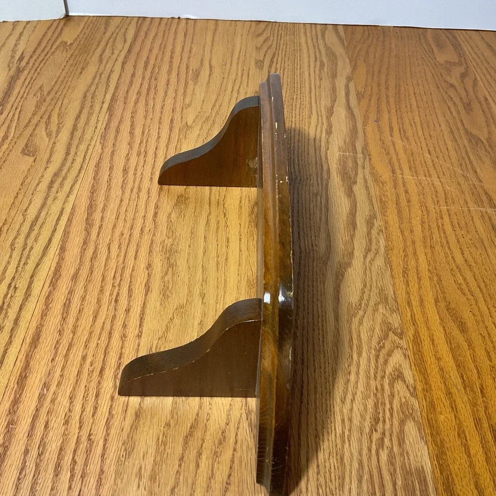 Vintage Wood Wall Shelf, 18 Inch Brown Display Ledge with Curved Brackets